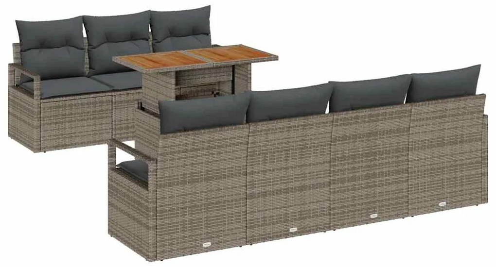 vidaXL Σετ Καναπέ Κήπου με αποθήκευση 8 pcs Γκρι Πολυ ράταν