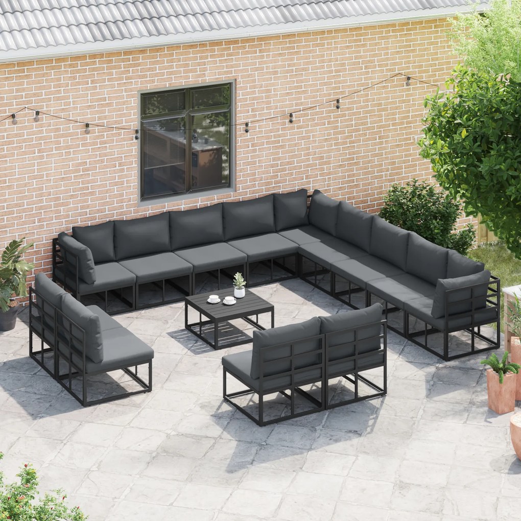 vidaXL Σετ Καναπέ Κήπου 13 pcs Μαύρο 353 x 353 x 71 εκ Αλουμίνιο