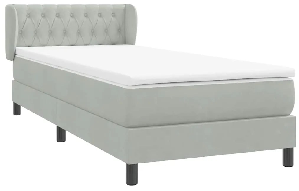 vidaXL Κρεβάτι Boxspring με Στρώμα Ανοιχτό Γκρι 80x210 εκ. Βελούδινο