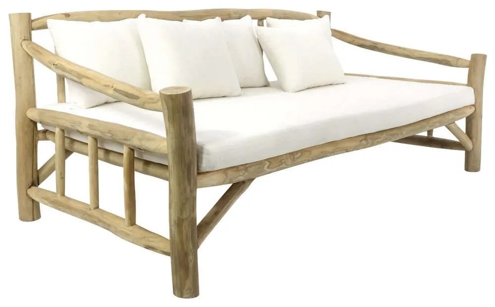 Καναπές HM9339 210x100x80cm Από Μασίφ Ξύλο Teak Natural-White Τριθέσιος