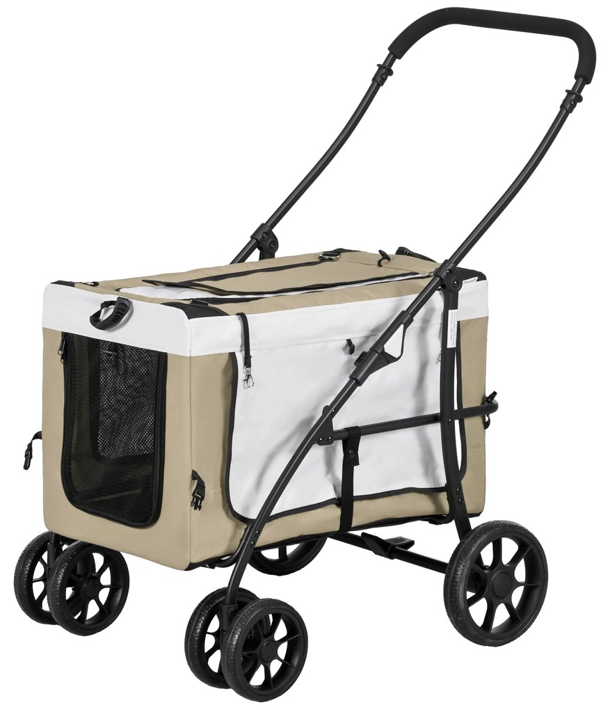 Καρότσι σκύλου PawHut για κατοικίδια, αναδιπλούμενο, αποσπώμενο καλάθι, 81 x 58 x 97,5 cm, μαύρο+χακί+λευκό