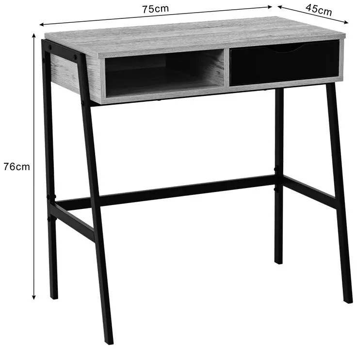 Γραφείο εργασίας Rezio με Ράφι και Συρτάρι σε Oak με Μαύρο Μεταλλικό Πόδι 75x45x76 εκ. 75x45x76 εκ.