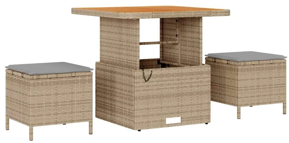 vidaXL Set κήπου  με 9 κομμάτια και μαξιλάρια σε μπεζ πολυ-ρατάν και ξύλο ακακίας.