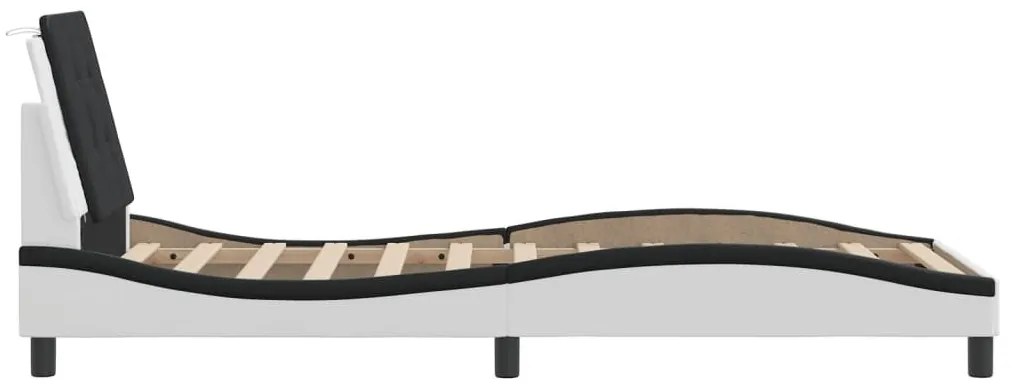 Πλαίσιο Κρεβατιού με Κεφαλάρι Λευκό/Μαύρο 90x200εκ. Συνθ. Δέρμα - Μαύρο