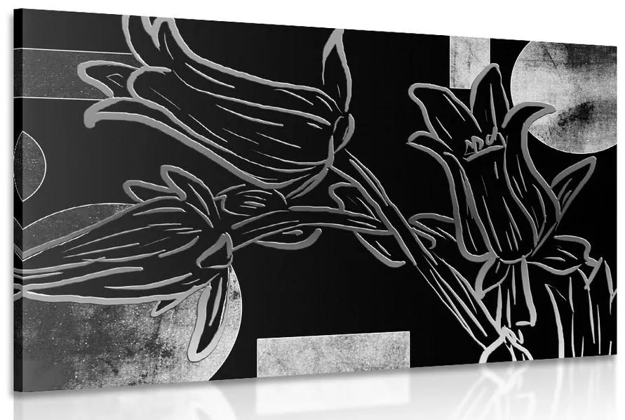 Εικόνα έθνο λουλούδια σε μαύρο & άσπρο - 90x60