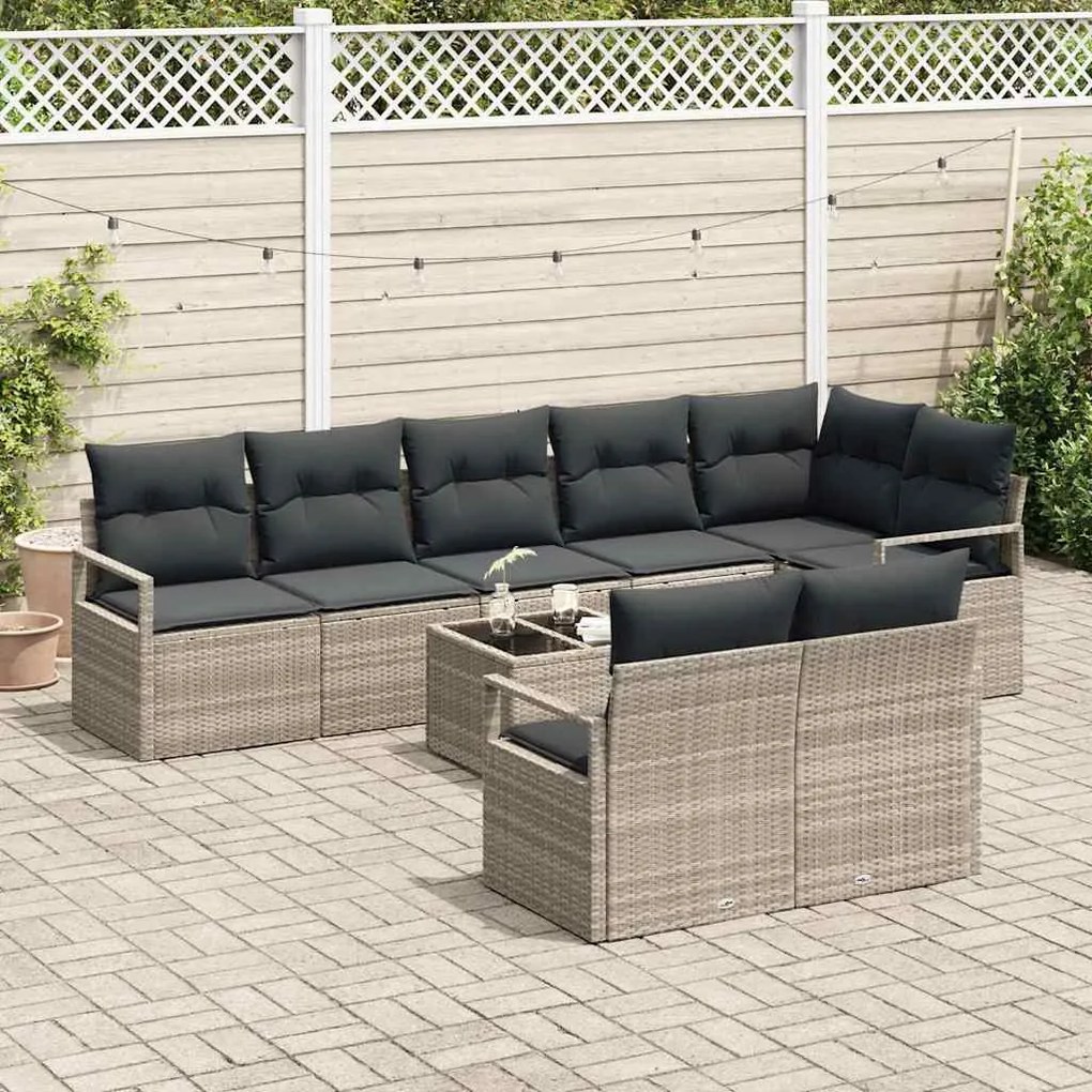 vidaXL Σετ Καναπέ Κήπου 9 pcs Ανοιχτό γκρι Πολυ rattan, βαμμένο ατσάλι