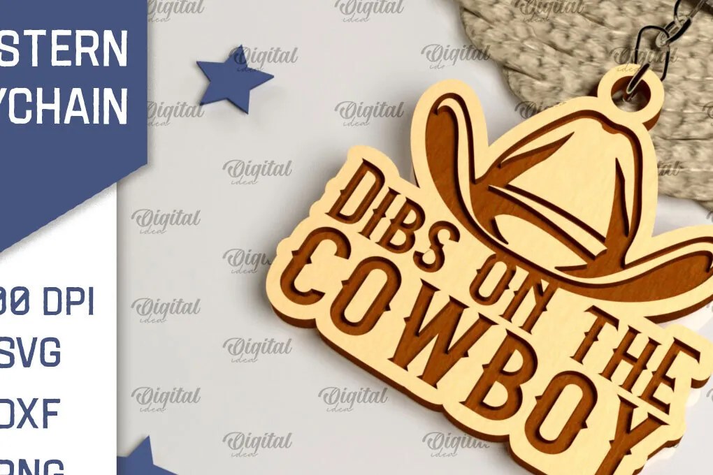 Intra απο ξύλο plywood  Χρώμα wenge 3mm-4mm πάχος - Cowboy Western Keychain Δίασταση 4x4 cm INTRAFABR-123041866