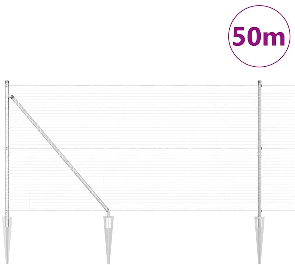 vidaXL Φράχτης με Στήλες. Ασημί 1.2 x 50 m Ατσάλι