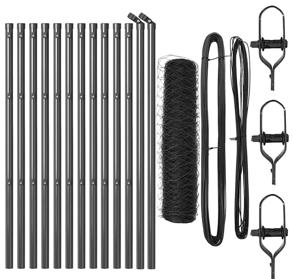 vidaXL Hexagon Φράχτης Γκρι 0,8 x 25 μ Ατσάλι