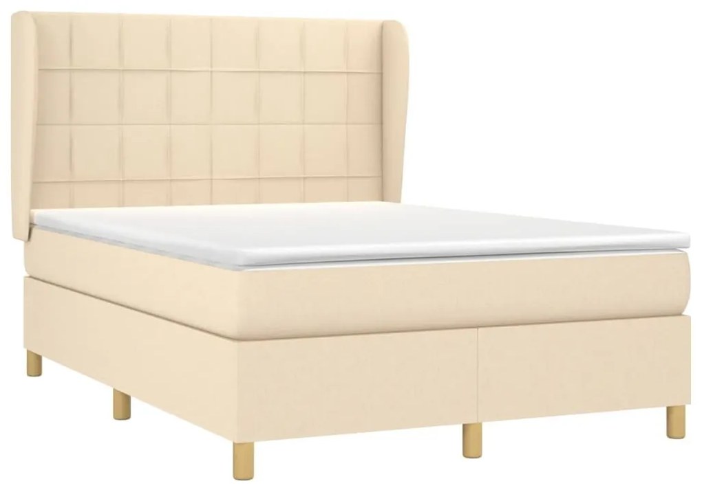 Κρεβάτι Boxspring με Στρώμα Κρεμ 140x190 εκ. Υφασμάτινο - Κρεμ