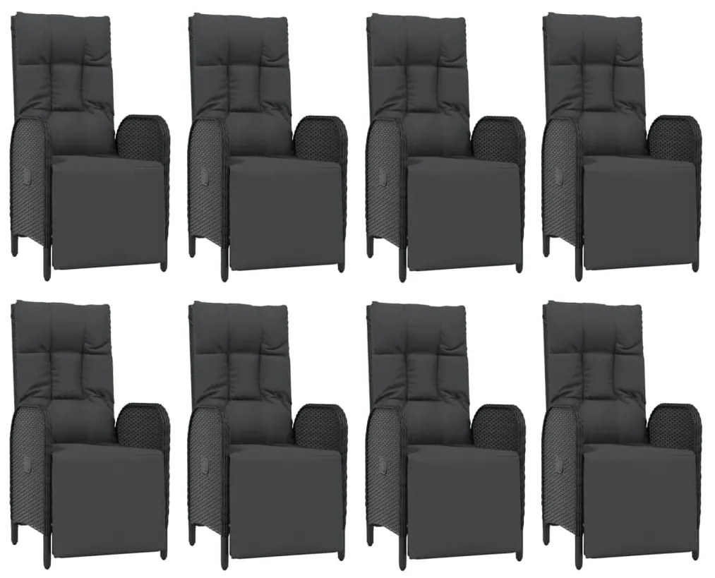 vidaXL Σετ Τραπεζαρίας Κήπου 9 τεμ Μαύρο από Συνθ. Ρατάν με Μαξιλάρια