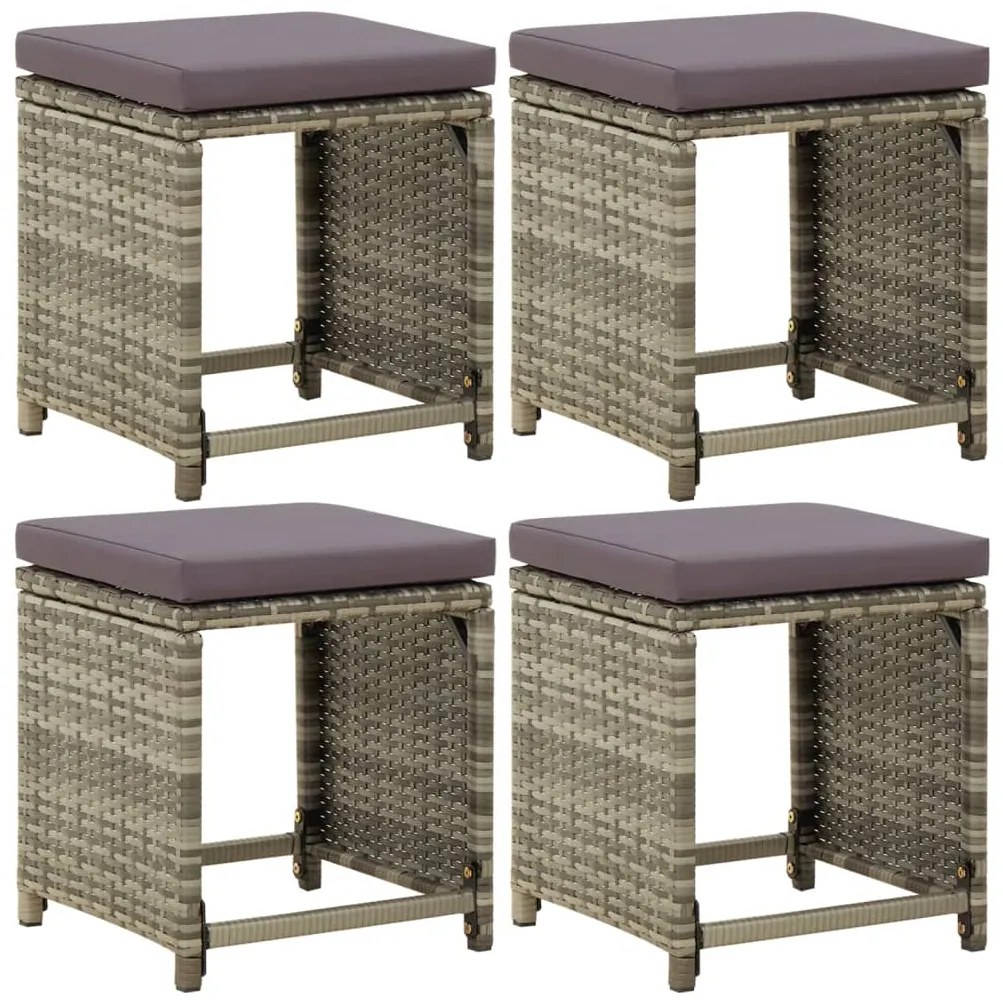 vidaXL Σκαμπό Κήπου 4 τεμ. Γκρι από Συνθετικό Ρατάν με Μαξιλάρια