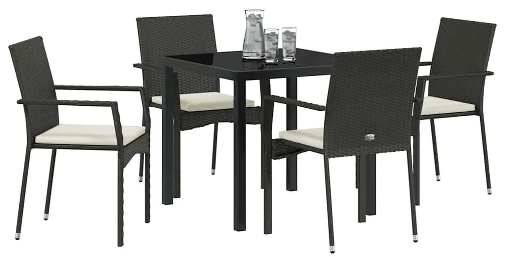 vidaXL Σέτ φαγητού για κήπο με μαξιλάρι 5 pcs Μαύρο συνθετικό ρατάν