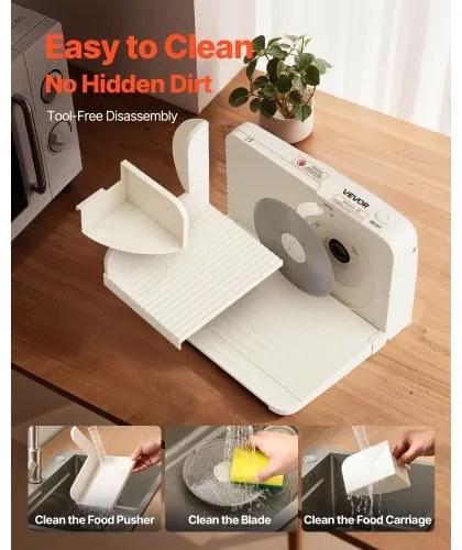 VEVOR Meat Slicer, 180W Electric Deli Slicer Machine with 170 mm Sharp Blade, Home Meat-Slicer with 60-90 RPM Slicing Speed, 0-15 mm Adjustable Thickness, for Frozen Meat, Ham, Baguett & Prime Steak