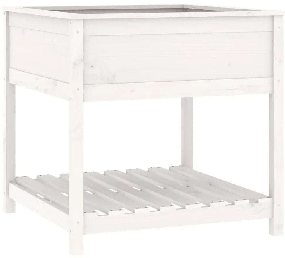 vidaXL Ζαρντινιέρα με Ράφι Λευκή 82,5x82,5x81 εκ. Μασίφ Ξύλο Πεύκου