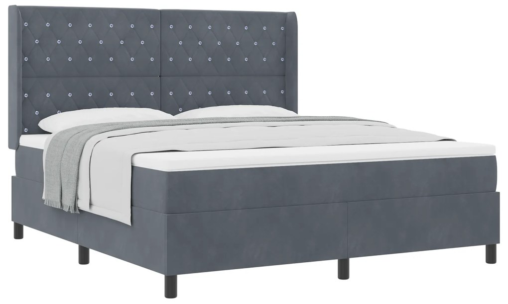 vidaXL Κρεβάτι Box Spring με Στρώμα Γκρι Σκούρο 180x200 εκ. Βελούδο