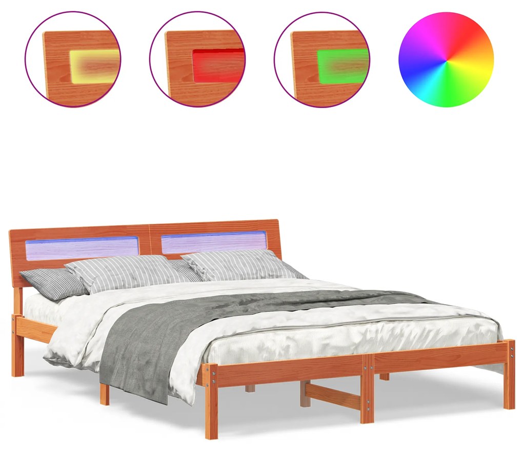 vidaXL Σκελετός Κρεβατιού Καφέ κεριού 140 x 200 cm Μασίφ ξύλο πεύκου