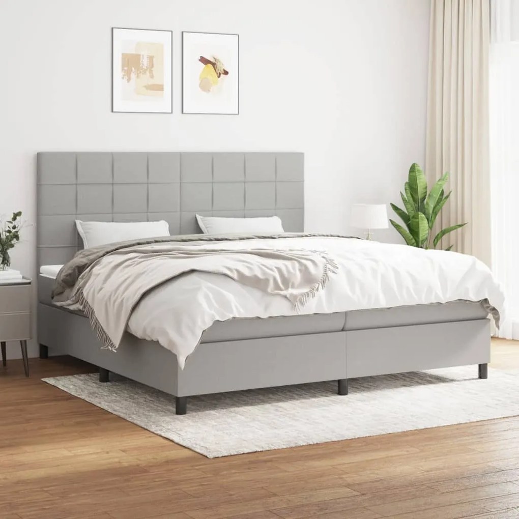 Κρεβάτι Boxspring με Στρώμα Ανοιχτό Γκρι 200x200 εκ. Υφασμάτινο