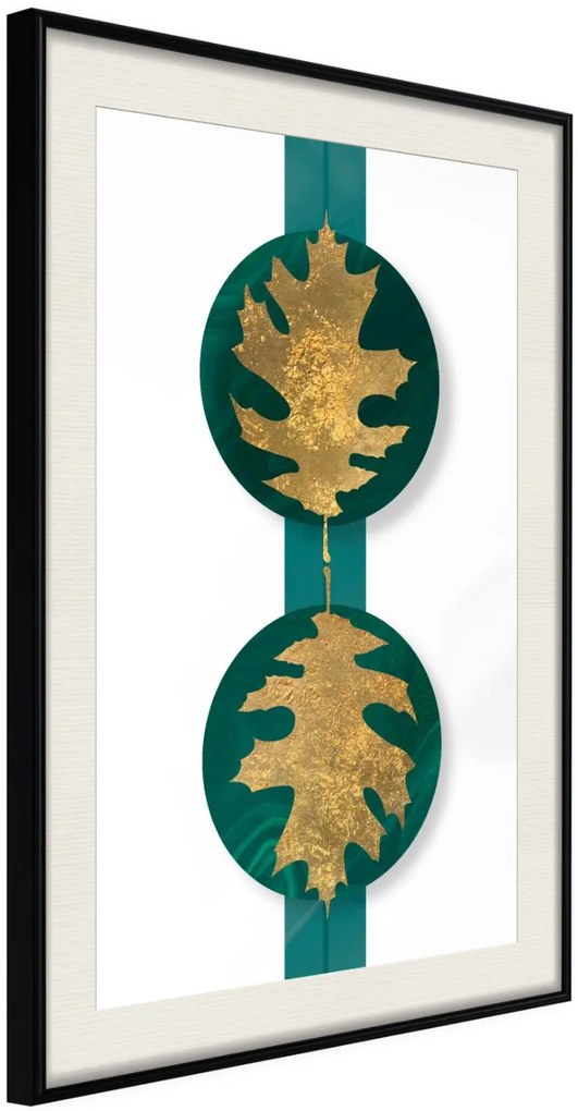 Αφίσα - Gilded Oak Leaves - 20x30 - Μαύρο - Με πασπαρτού