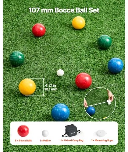 VEVOR Bocce Ball Set Bocce Ball Game Set 107 mm 8 Resin Balls 4 Colors for Beach