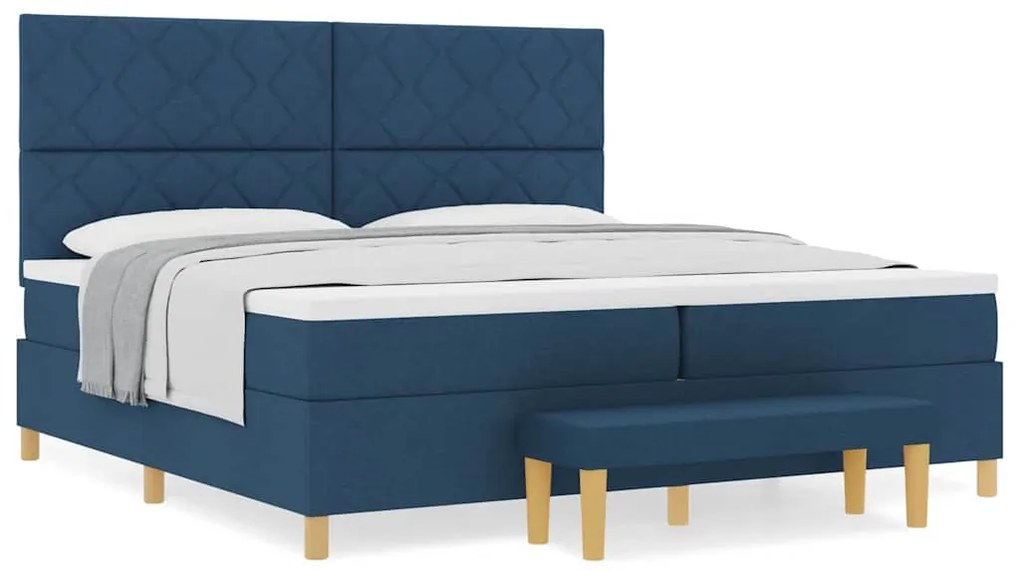 vidaXL Κρεβάτι με ελατήρια με στρώμα Μπλε 200 x 200 cm ύφασμα
