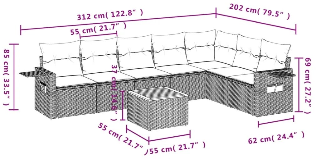 vidaXL Σετ Καναπέ Κήπου 8 τεμ. Μικτό Μπεζ Συνθετικό Ρατάν με Μαξιλάρια