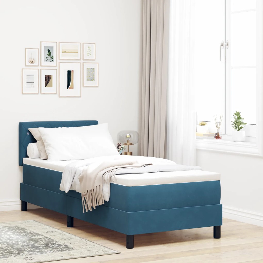 vidaXL Κρεβάτι Box Spring με Στρώμα Δακρύσι Blue 80x200 cm Βελούδο