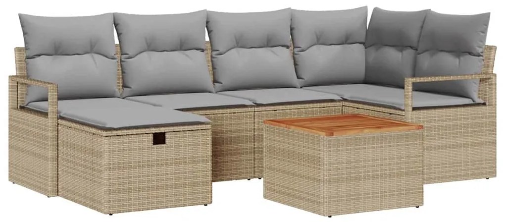 vidaXL Σετ Καναπέ Κήπου με μαξιλάρι 7 pcs Μπεζ Πολυ ράταν