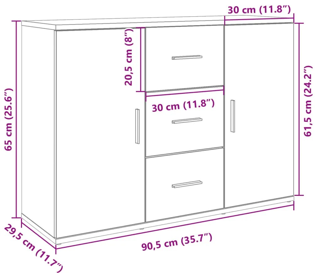 Μπουφές Γκρι Sonoma 90,5x29,5x65 εκ. από Επεξεργασμένο Ξύλο - Γκρι