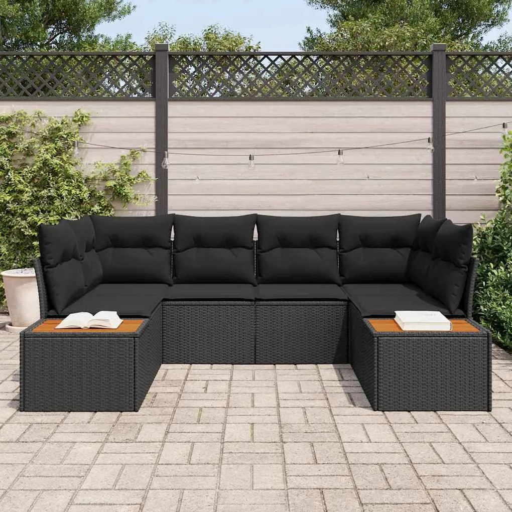 vidaXL Σετ Καναπέ Κήπου με μαξιλάρι 6 pcs Μαύρο Πολυ ράταν