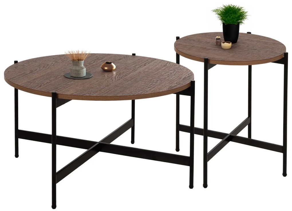 ΣΕΤ 2ΤΜΧ ΤΡΑΠΕΖΙΑ ΣΑΛΟΝΙΟΥ RONDA HM21089.03 MDF ΣΕ ΚΑΡΥΔΙ ΧΡΩΜΑ Φ80εκ & Φ50εκ