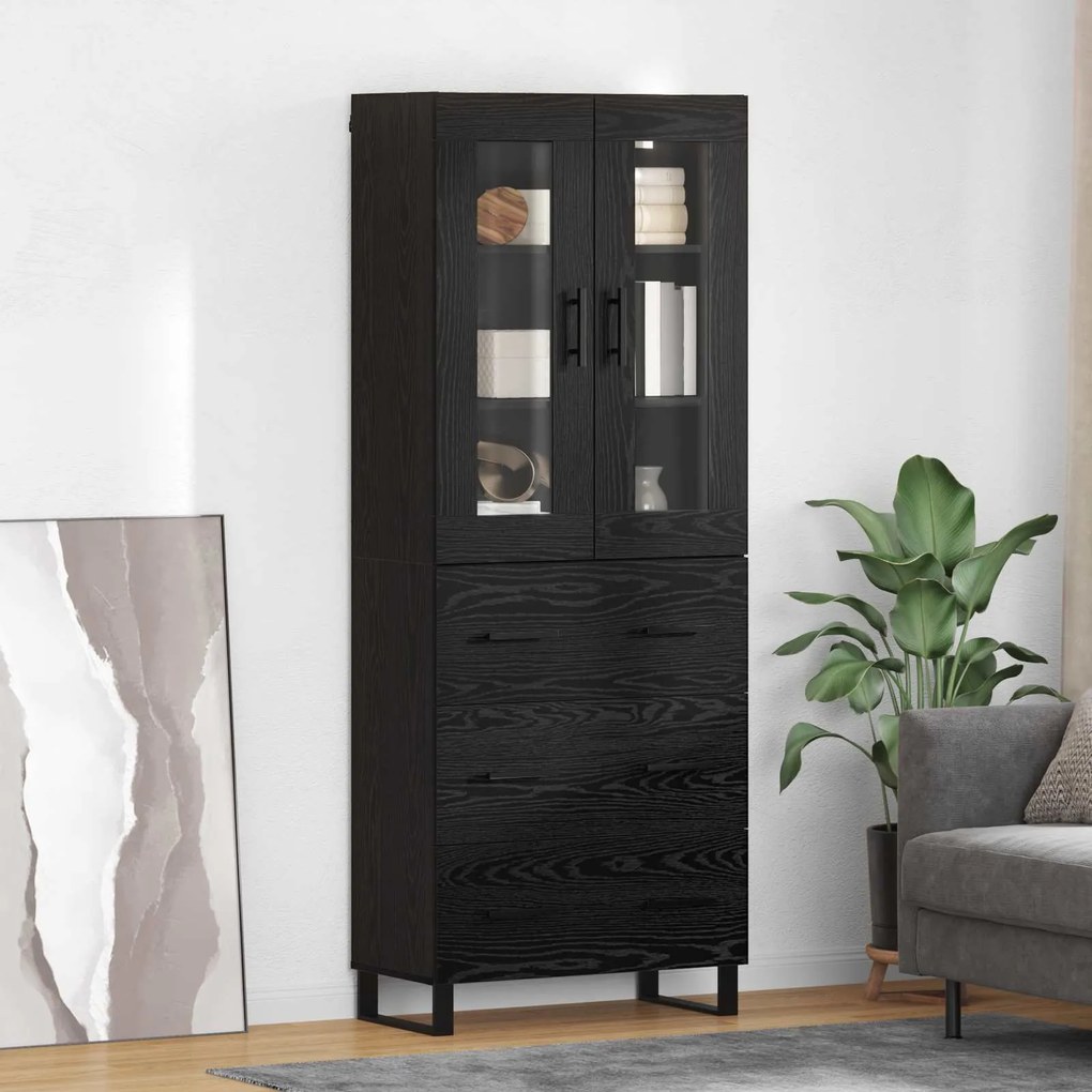 Highboard με συρτάρι 2 pcs Μαύρη Οξυά Σύνθετο Ξύλο και Γυαλί