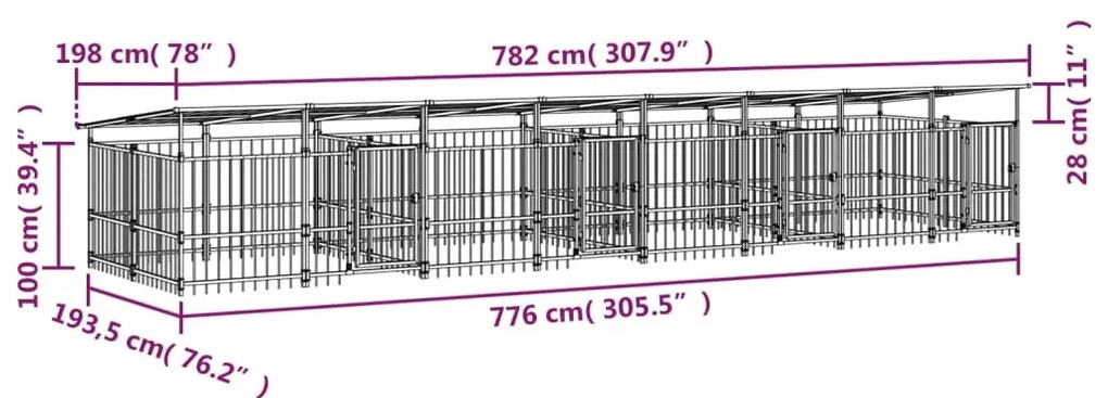 vidaXL Υπαίθριο Κλουβί Σκύλων με Οροφή από Χάλυβα 15,02 μ²