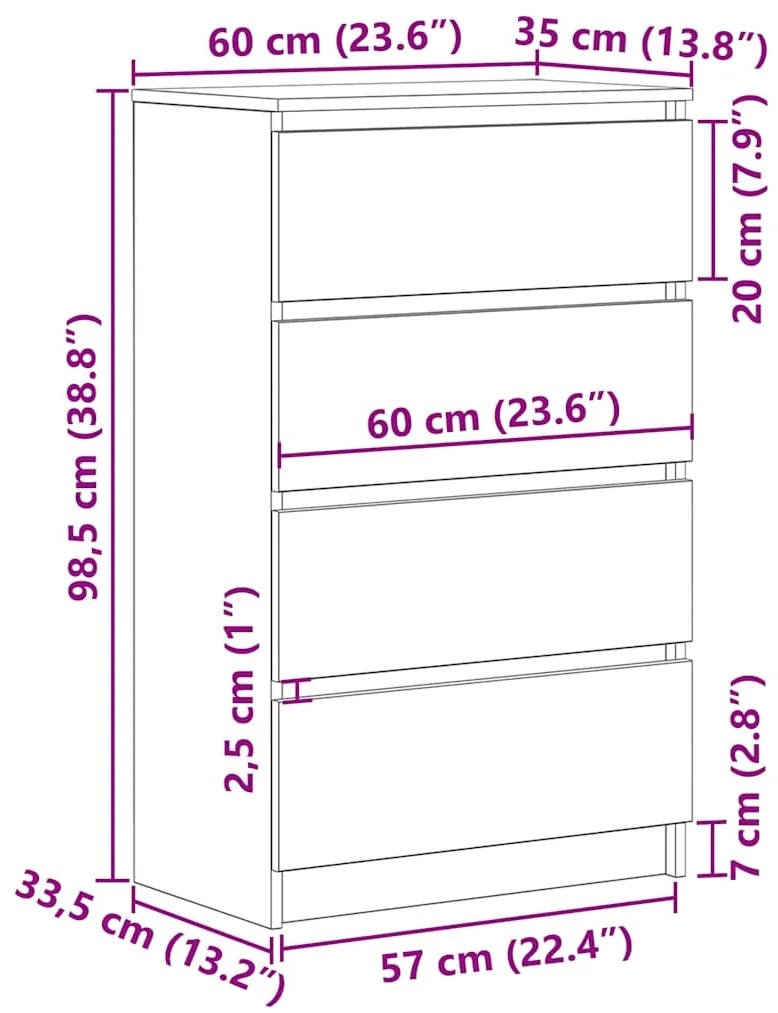 Συρταριέρα Καπνιστή Δρυς 60 x 35 x 98,5 εκ. Επεξεργασμένο Ξύλο 815075