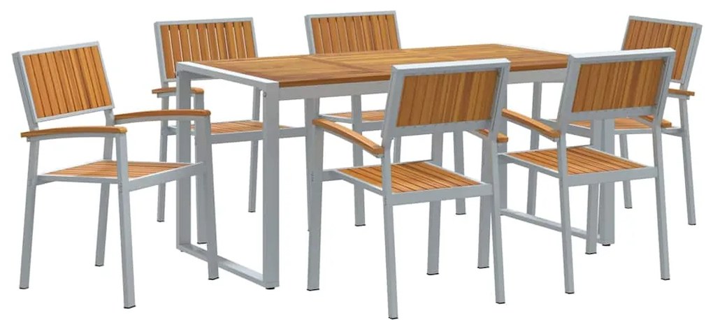 vidaXL Σέτ φαγητού για κήπο 7 pcs Γκρι και καφέ 160 x 80 x 75 cm
