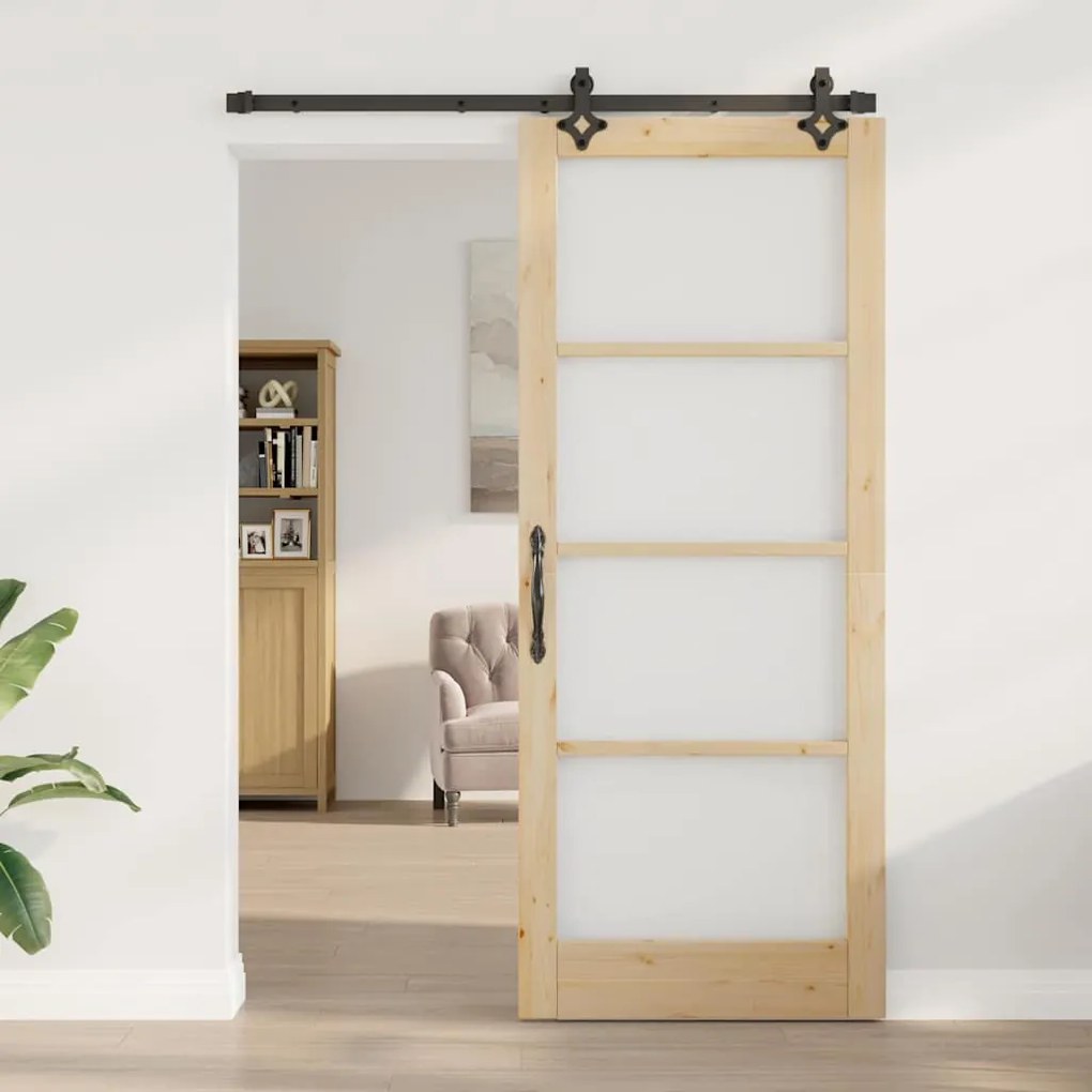 vidaXL Συρόμενη Πόρτα με Σετ Εξαρτημάτων 86x211 εκ. Μασίφ Ξύλο Πεύκου
