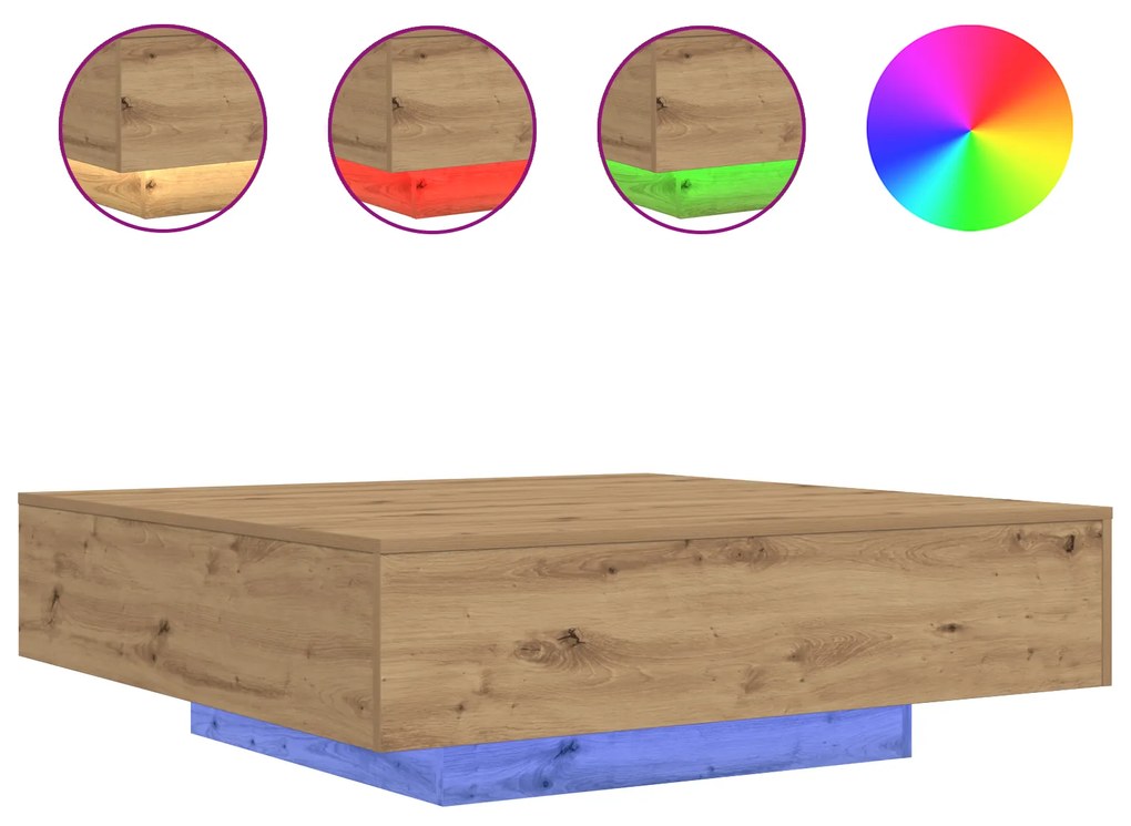 vidaXL Τραπέζι καφέ με LED φώτα από καρυδιά 100x100x31 εκ.