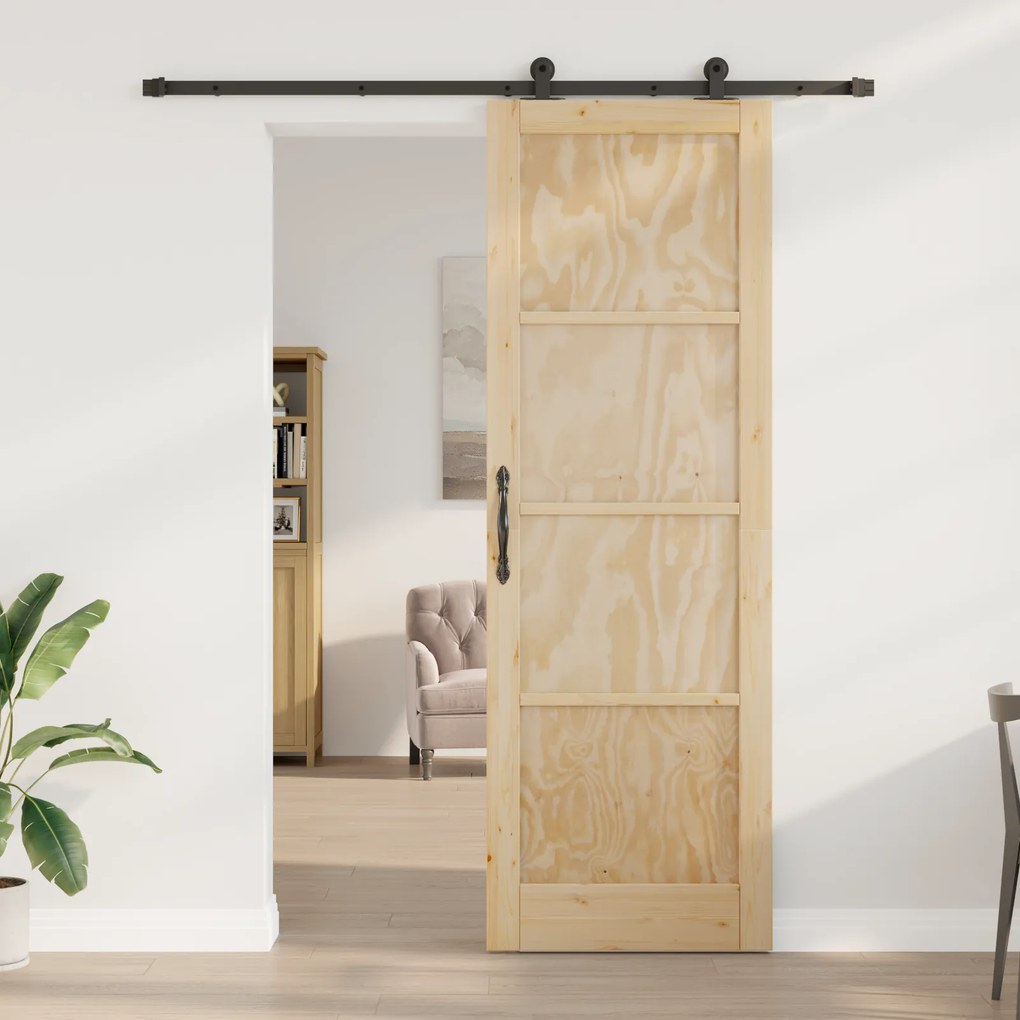 vidaXL Συρόμενη Πόρτα με Σετ Χαλικών 78x232 εκ. Μασίφ Ξύλο Πεύκου