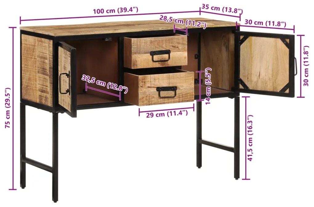 ΨΗΛΟΣ ΜΠΟΥΦΕΣ 100 X 35 X 75 ΕΚ. ΑΠΟ ΑΚΑΤΕΡΓΑΣΤΟ ΞΥΛΟ ΜΑΝΓΚΟ 374084