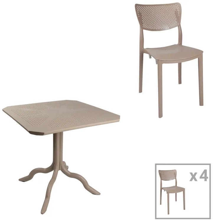 Τραπεζαρία Icon-Ignite pakoworld σετ 5τεμ PP σε cappuccino απόχρωση