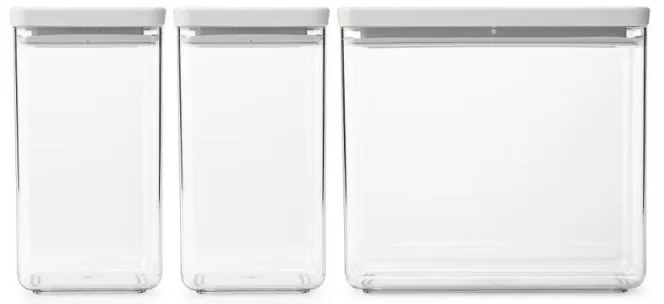 Κουτιά αποθήκευσης Brabantia Tasty+ Stackable 1008880, 2x1.6l+1x3.5l, BPA-free, Στεγανό κλείσιμο, Ανοιχτό γκρι