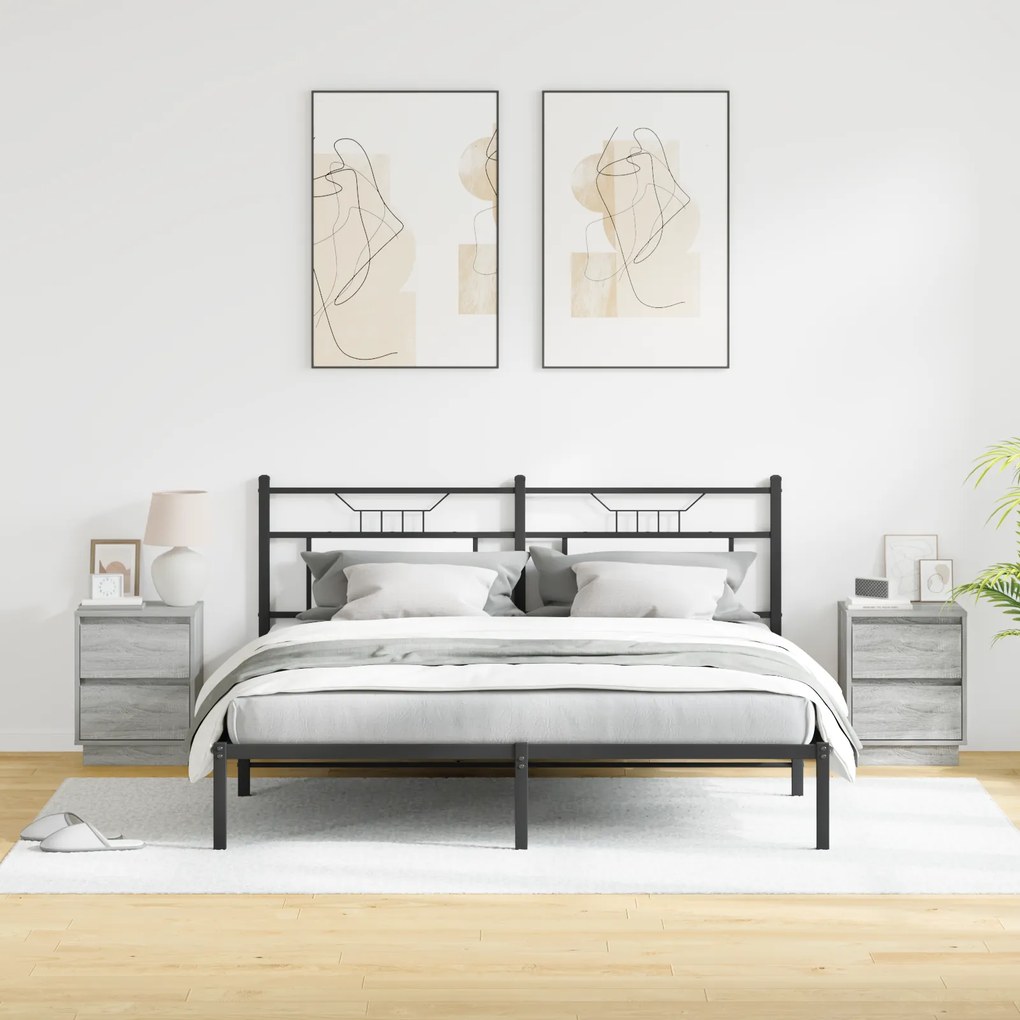 vidaXL Κομοδίνα με LED Φώτα 2 τεμάχια Γκρι Σοναμά 39x34.5x50 εκ.