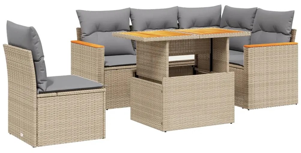 vidaXL Σετ Καναπέ Κήπου 6 τεμ. Μπεζ Συνθετικό Ρατάν με Μαξιλάρια