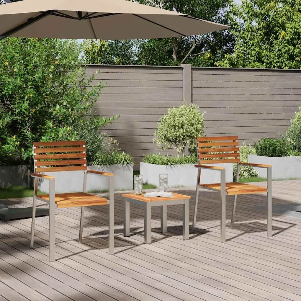 vidaXL Σετ τραπεζαρίας κήπου 3 τμχ από μασίφ ξύλο teak και ανοξείδωτο ατσάλι