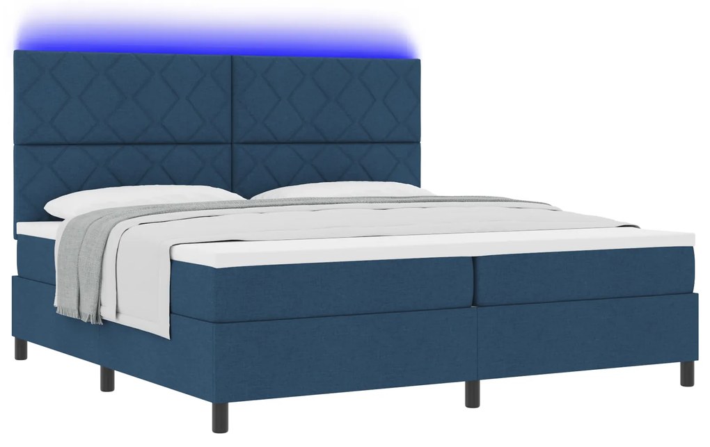 vidaXL Κρεβάτι με ελατήρια και στρώμα & LED φως, Ναυτικό Μπλε, 200 x 200 εκ, Υφασμάτινο.