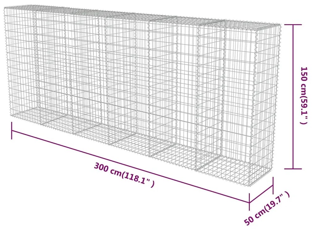 vidaXL Συρματοκιβώτιο Τοίχος 300x50x150 εκ. Γαλβαν.Χάλυβας + Καλύμματα