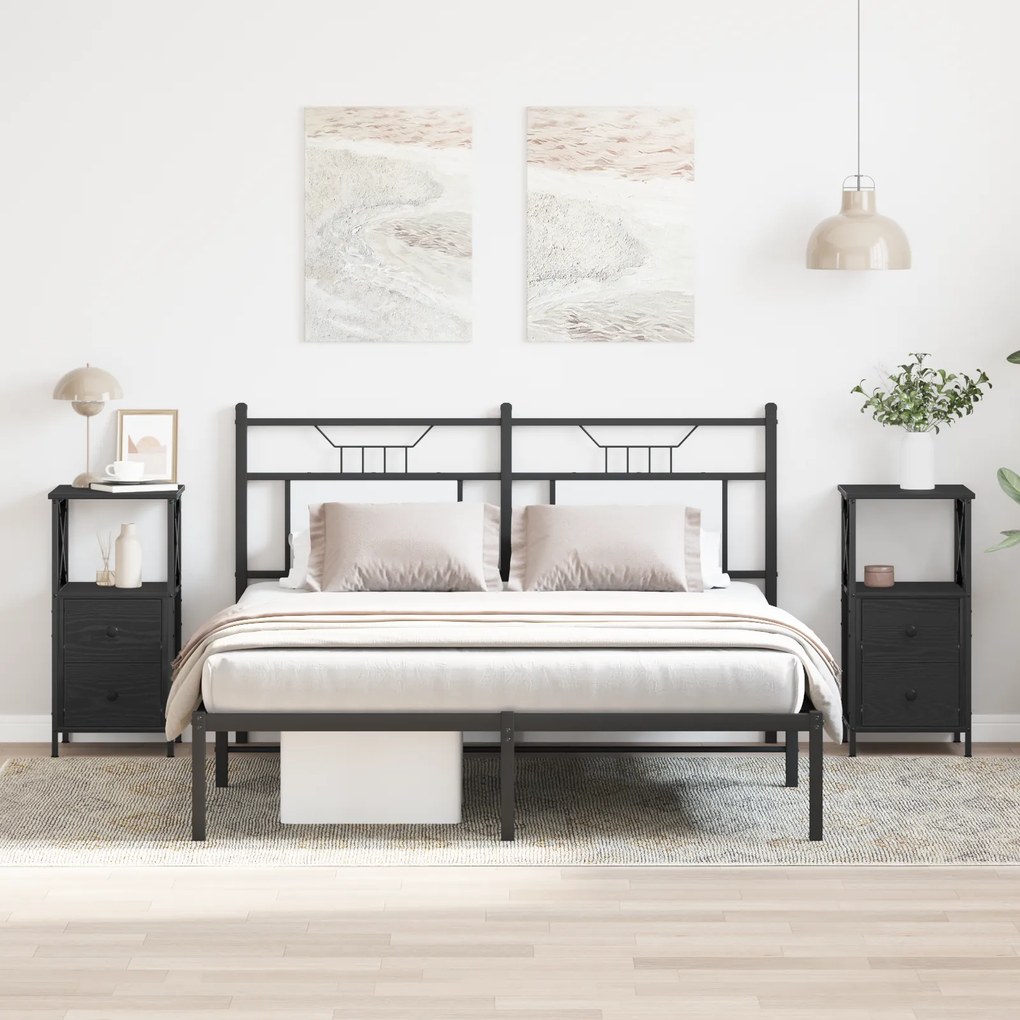 vidaXL Κομοδίνα 2 τμχ Μαύρη Δρυς 34x35,5x70 εκ Επεξεργασμένο Ξύλο
