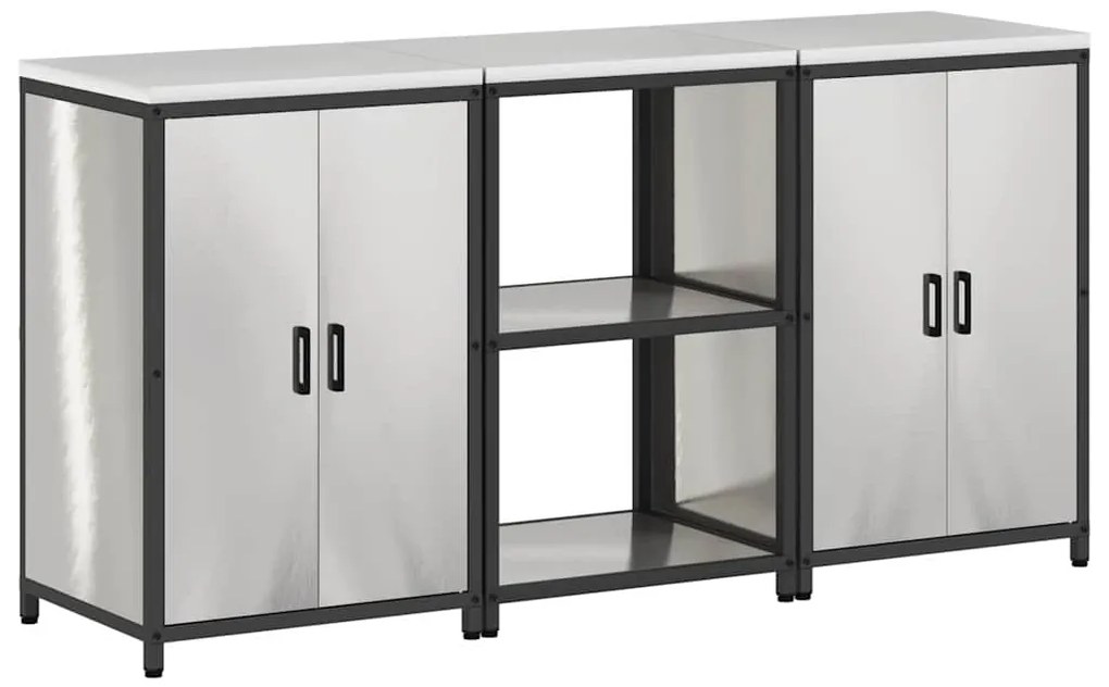 vidaXL Σετ Αποθήκευσης Κουζίνας με ράφι 3 pcs Ασημί Ανοξείδωτο ατσάλι