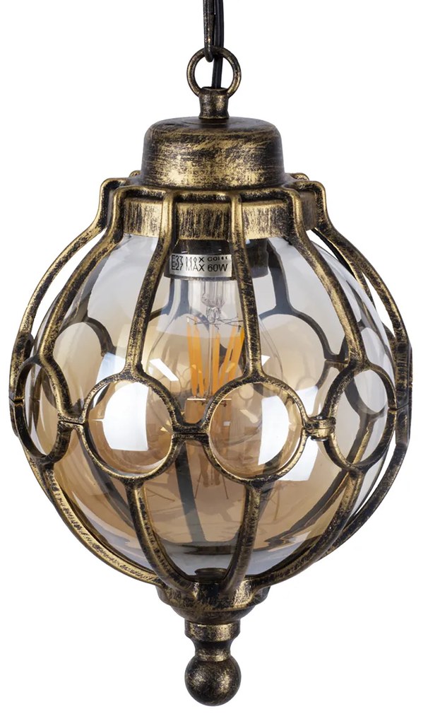 GloboStar ETOILE 00988 Vintage Industrial Κρεμαστό Φωτιστικό Οροφής Μονόφωτο 1 x E27 Μπρονζέ Χρυσό Μεταλλικό Πλέγμα με Μελί Γυαλί Φ18 x Υ27cm - 00988