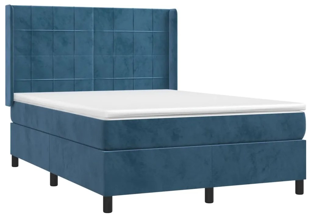 vidaXL Κρεβάτι Boxspring με Στρώμα Σκούρο Μπλε 140x200 εκ. Βελούδινο